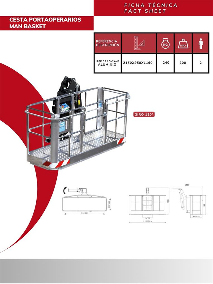 180º Self-leveling Aluminum Man Basket CPAG-2A-F - Implemento para Grúa para camión: foto 2 180º Self-leveling Aluminum Man Basket CPAG-2A-F - Implemento para Grúa para camión: foto 2