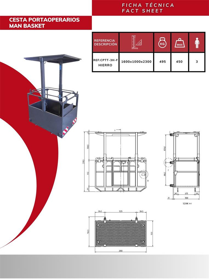 Iron suspended man basket for tower cranes CPTT-3H-F - Implemento para Grúa para camión: foto 2 Iron suspended man basket for tower cranes CPTT-3H-F - Implemento para Grúa para camión: foto 2