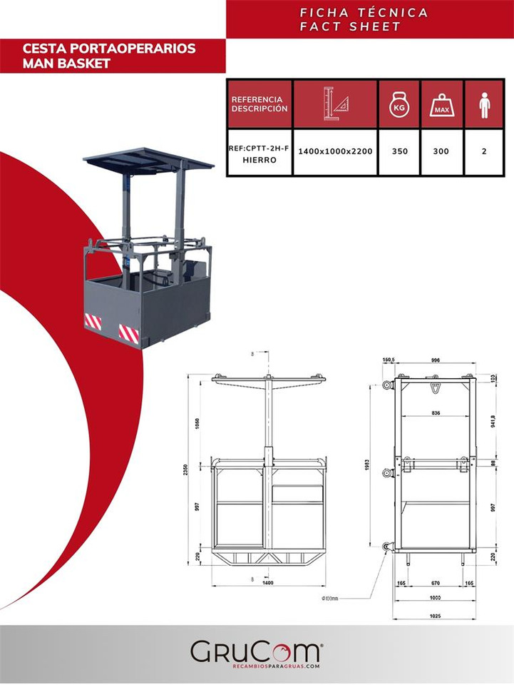 Suspended iron man basket for tower cranes CPTT-2H-F - Implemento para Grúa para camión: foto 2 Suspended iron man basket for tower cranes CPTT-2H-F - Implemento para Grúa para camión: foto 2