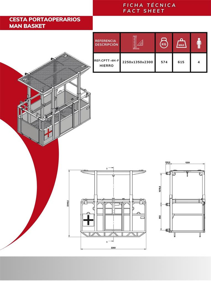 Suspended iron man basket for tower cranes CPTT-4H-F - Implemento para Grúa para camión: foto 2 Suspended iron man basket for tower cranes CPTT-4H-F - Implemento para Grúa para camión: foto 2