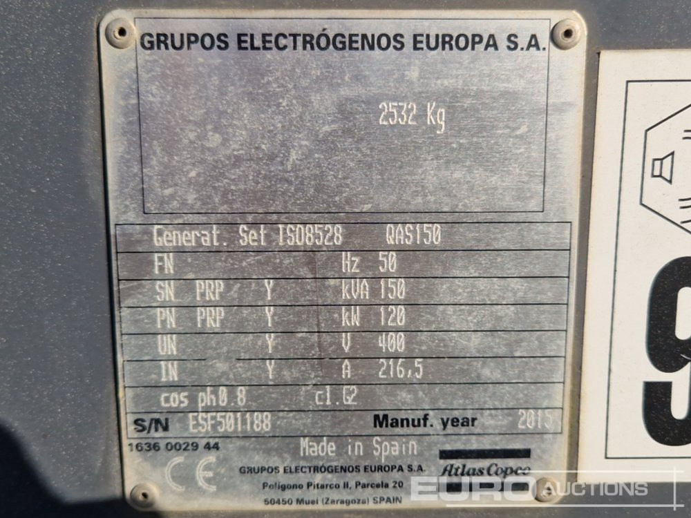 Generador industriale 2015 Atlas Copco QAS150: foto 17