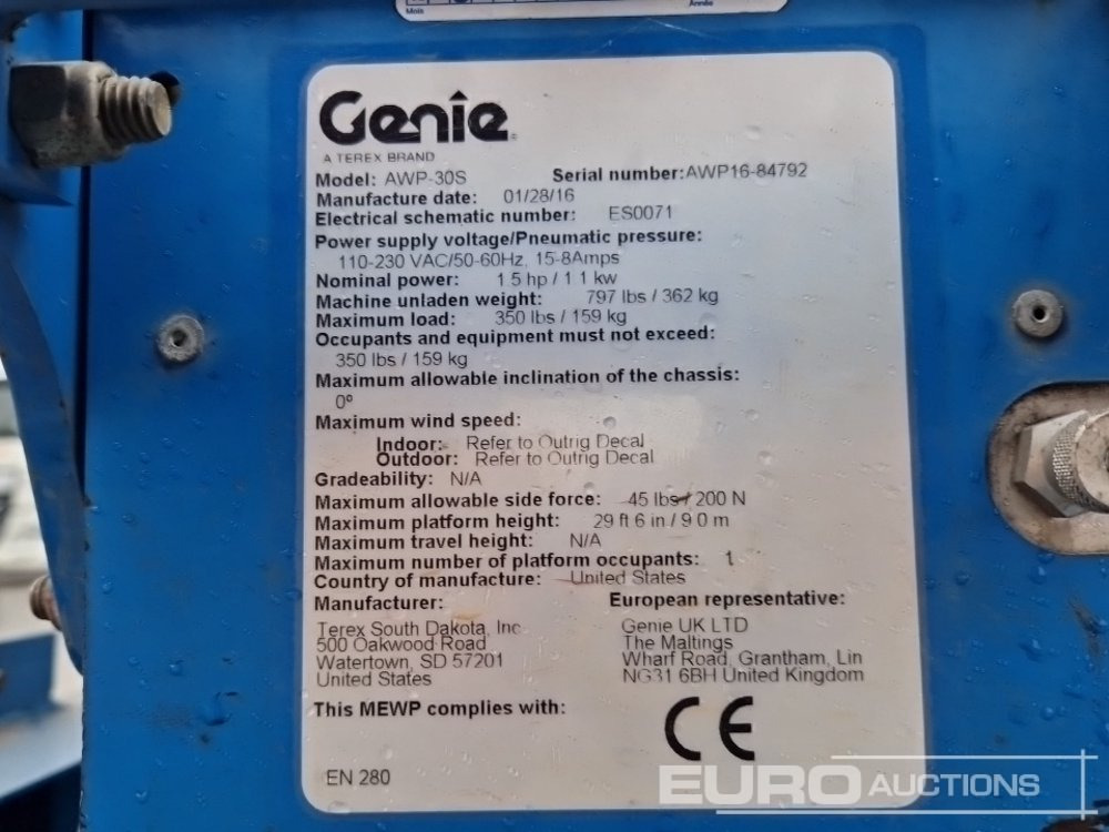 Plataforma elevadora 2016 Genie AWP-30S: foto 17