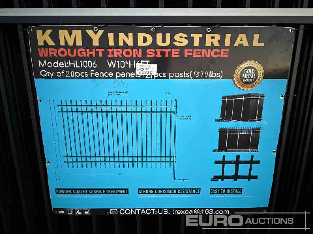 Herramienta/ Equipo nuevo Unused 2025 KMY Industrial Iron Site Fence, Qty (20 of) Fence Panels, (21 of) Posts (W10XH6') Powder Coated Surface: foto 7