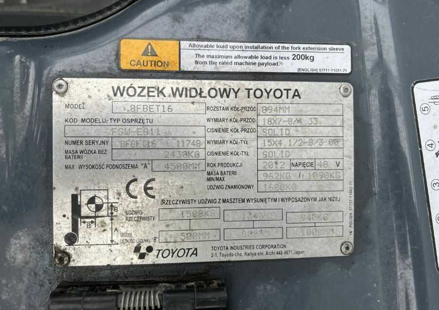 Toyota 8FBET16 - Carretilla elevadora eléctrica: foto 4 Toyota 8FBET16 - Carretilla elevadora eléctrica: foto 4
