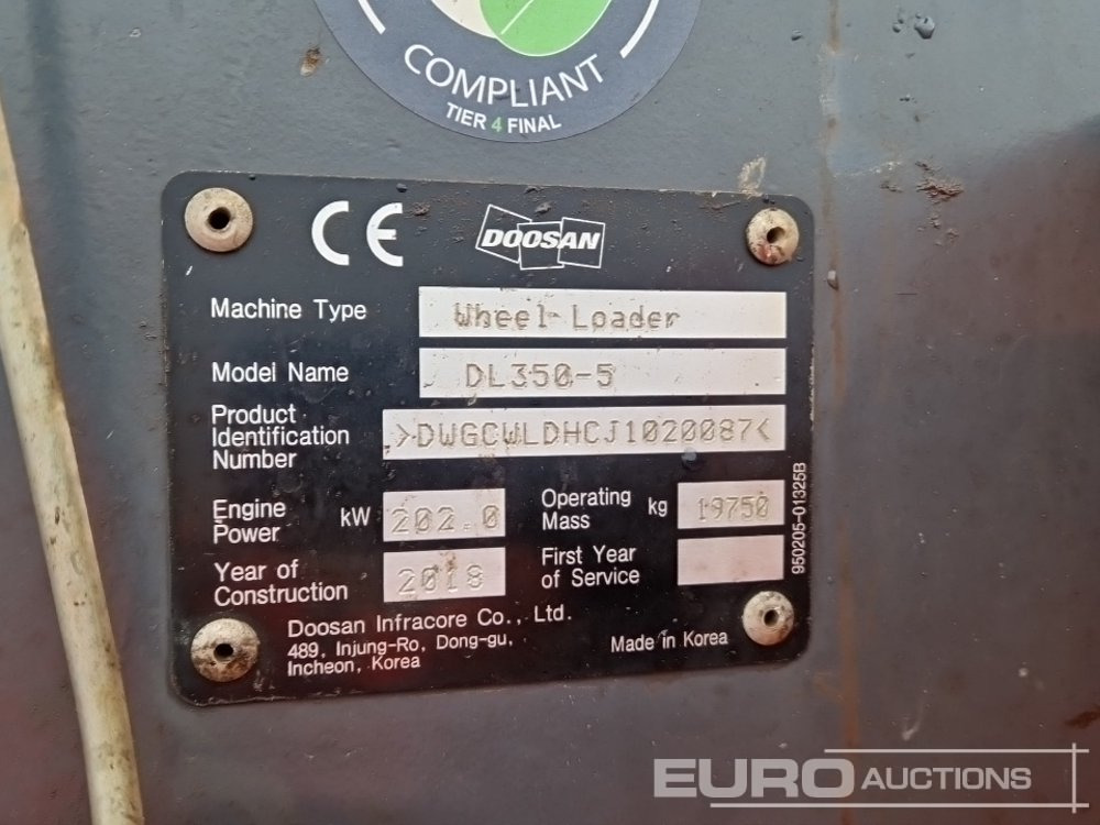 Cargadora de ruedas 2018 Doosan DL350-5: foto 42