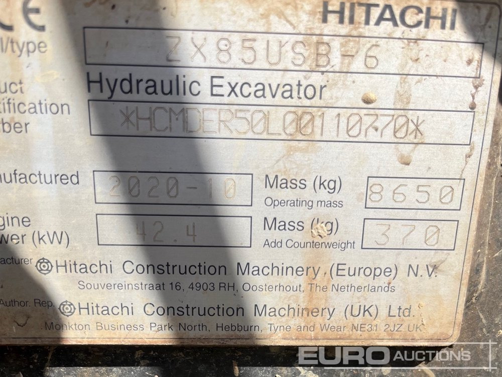 2020 Hitachi ZX85USB-6 - Miniexcavadora: foto 4 2020 Hitachi ZX85USB-6 - Miniexcavadora: foto 4